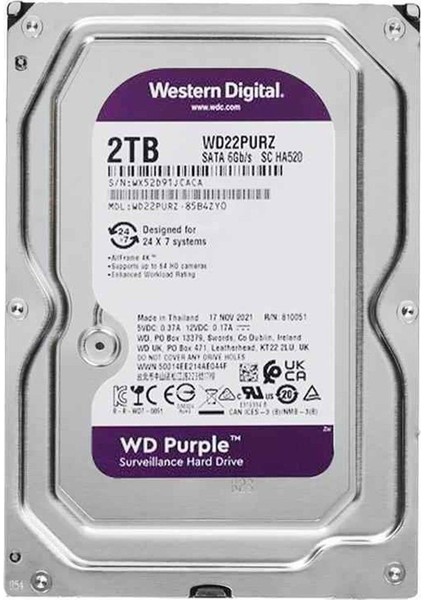 Purple 2tb 5400RPM 64MB Sata3 WD23PURZ 7/24 HDD fiyatları