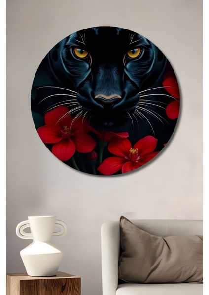 Panter Çiçek Ormanı Dekoratif Ahşap Mdf Ev/işyeri Duvar Tablo Yuvarlak Ev/işyeri Duvar Tablo