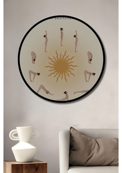 Çerçeve Görünümlü Yoga Surya Namaskar Dekoratif Ahşap Mdf Ev Duvar Tablo Yuvarlak Ev Duvar Tablo