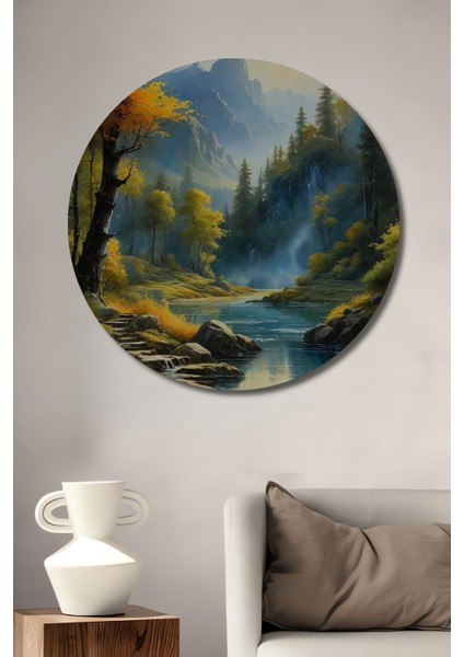 Büyüleyici Nehir Manzarası Dekoratif Ahşap Mdf Ev/işyeri Duvar Tablo Yuvarlak Ev/işyeri Duvar Tablo