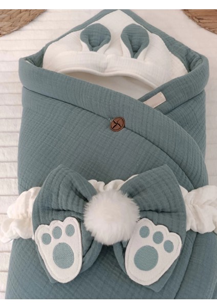 Yenidoğan 4 Kat Müslin Kumaş Kulaklı Patili Fiyonk Bebek Battaniyesi Kundak Kahverengi fiyatları