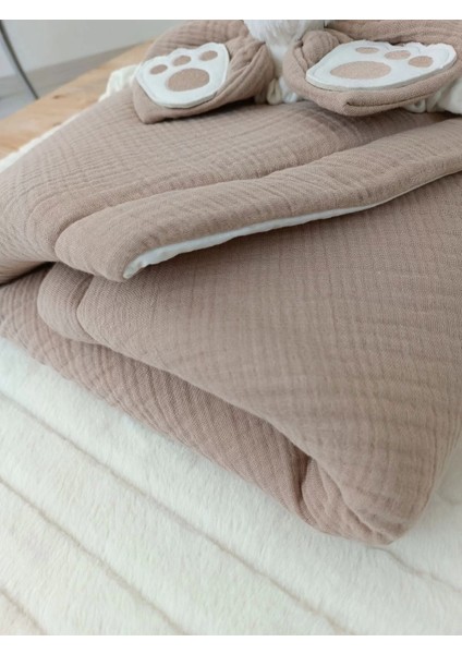 Yenidoğan 4 Kat Müslin Kumaş Kulaklı Patili Fiyonk Bebek Battaniyesi Kundak Yeşil modelleri