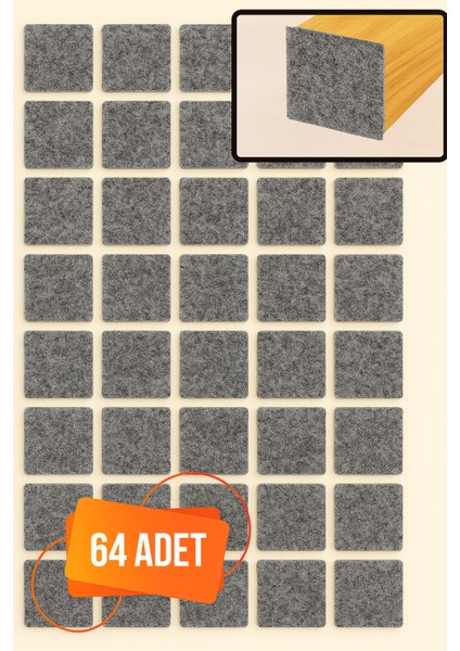 Yapışkanlı Mobilya Masa Sandalye Parke Zemin Ayak Koruyucu Kaydırmaz Keçesi 25 mm (64 Adet)