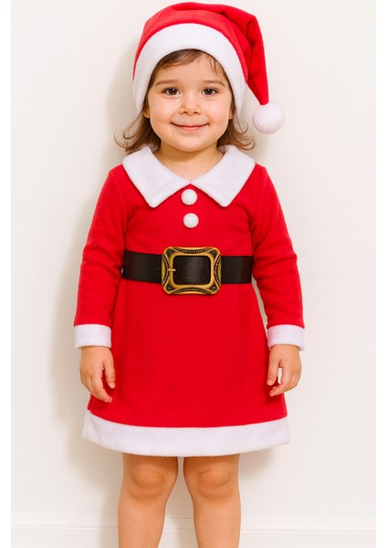 Kız Çocuk Yılbaşı Chrıstmas Temalı Polar Noel Baba Kostüm Yılbaşı Hediyelik