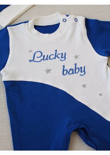 0-3 3-6 Ay Lucky Baby Nakışlı Es Çizgi Boy Şapkalı Erkek Bebek Tulumu Lacivert fiyatları