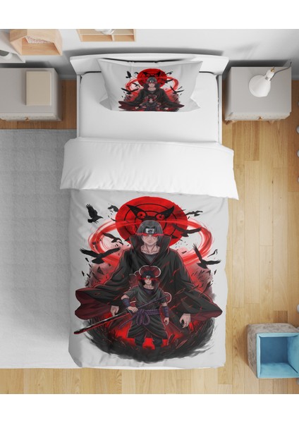 Itachi Sasuke Anime 3D Dijital Baskılı Tek Kişilik Çarşafsız Genç Erkek Nevresim Takımı