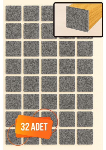 Yapışkanlı Mobilya Masa Sandalye Parke Zemin Ayak Koruyucu Kaydırmaz Keçesi 25 mm (32 Adet)