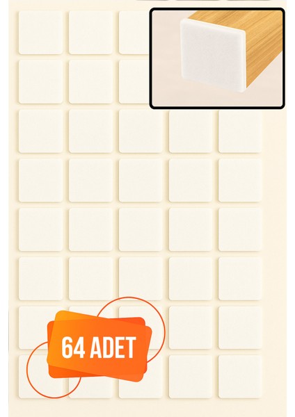 Yapışkanlı Mobilya Masa Sandalye Parke Zemin Ayak Koruyucu Kaydırmaz Keçesi 25 mm (64 Adet)