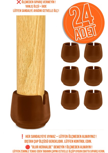 24 Ad 25 mm Kahverengi Silikon Masa Sandalye Pabuç Kaydırmaz Koltuk Zemin Koruyucu Çizdirmez Pabuç