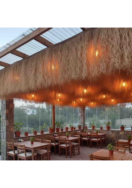 Hasır Püskül Otu (75X300 Cm) Rafya Saçaklı Dekorasyon Bohem Rustik - Şeritli Duvar Kaplama