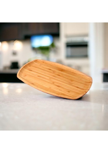 Bambu Lüx Bambu Kayık Sunum Tabağı Servis Tabak 30X18CM Sunum Tabağı, Dikdörtgen Sunum Tabağı