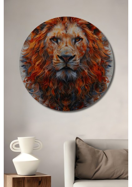 Güçlü Aslan Dekoratif Ahşap Mdf Ev/işyeri Duvar Tablo Yuvarlak Ev/işyeri Duvar Tablo