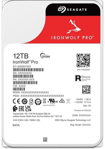 Ironwolf Pro 12TB 7200RPM 256MB Sata3 6gbit/sn ST12000NT001 Nas HDD