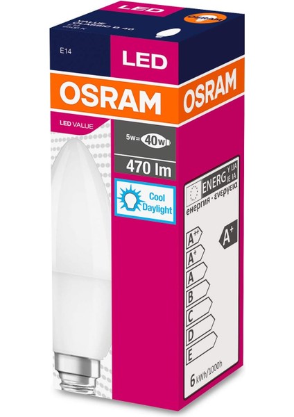 LED 10'lu Paket Mum Clb 40 5W 470 Lümen 6500 Kelvin Beyaz Işık E14 Duy Ampul