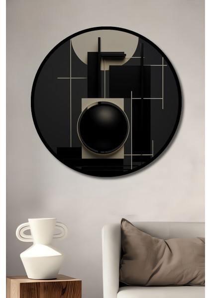 Çerçeve Görünümlü Modern Geometrik Dekoratif Ahşap Mdf Ev Duvar Tablo Yuvarlak Ev Duvar Tablo