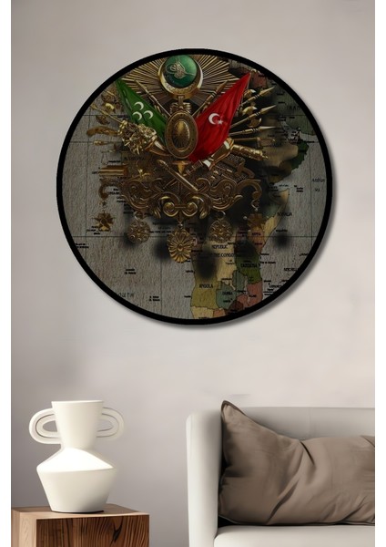 Çerçeve Görünümlü Osmanlı Arması Dekoratif Ahşap Mdf Ev Duvar Tablo Yuvarlak Ev Duvar Tablo