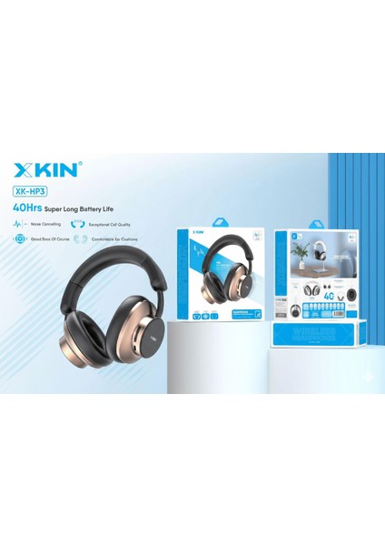 Xkın Xk-Hp3 Kablosuz Kulak Üstü Kulaklık | 40 Saat Pil Ömrü | Noise Cancelling & Yüksek Ses