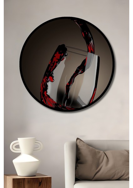 Çerçeve Görünümlü Kırmızı Şarap Sanatı Dekoratif Ahşap Mdf Ev Duvar Tablo Yuvarlak Ev Duvar Tablo