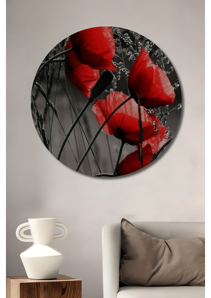 Gelincik Zarafeti Dekoratif Ahşap Mdf Ev/işyeri Duvar Tablo Yuvarlak Ev/işyeri Duvar Tablo