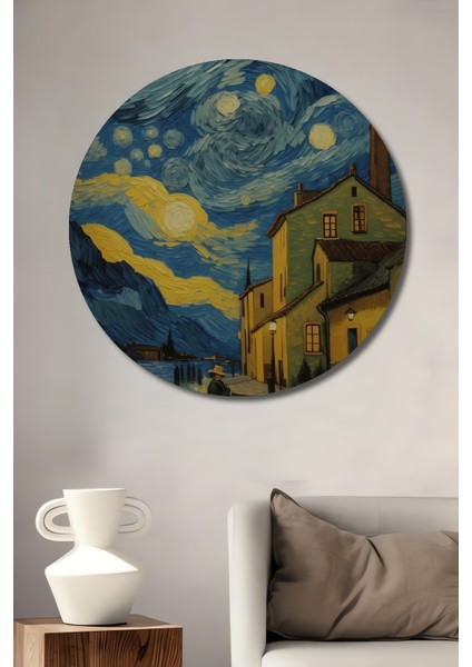 Yıldızlı Gece Van Gogh Dekoratif Ahşap Mdf Ev/işyeri Duvar Tablo Yuvarlak Ev/işyeri Duvar Tablo