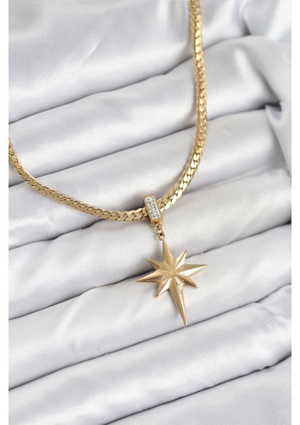 Erb 316L Çelik Zincir Gold Renk Kutup Yıldızı Model Kadın Kolye