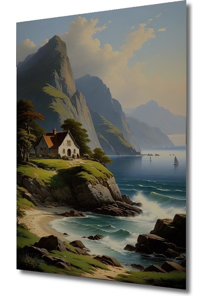 Dağ Manzaralı Deniz Kıyısı Ahşap Mdf Dekoratif Tablo Dikdörtgen Tablo fiyatları
