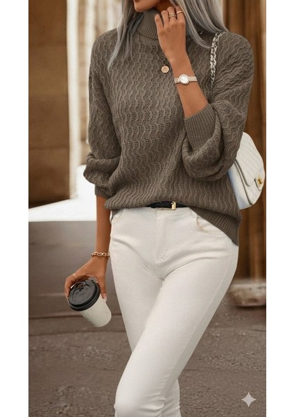 Kadın Uzun Kollu Balıkçı Yaka Triko Bluz