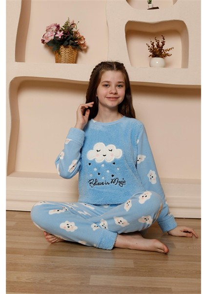 Modaserdem Akbeniz Kız Çocuk Welsoft Polar Mavi Pijama Takımı 20527