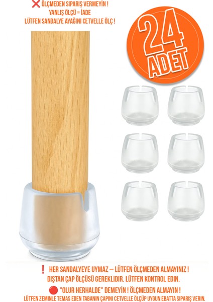 24 Ad 25 mm Şeffaf Silikon Masa Sandalye Pabuç Kaydırmaz Koltuk Zemin Koruyucu Çizdirmez Ayak Kılıfı