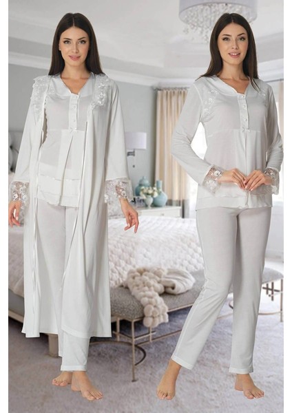 Effortt 2424 Uzun Dantel Sabahlıklı Lohusa Pijama