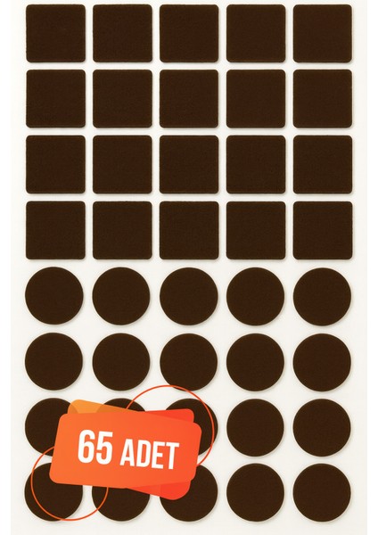 Yapışkanlı Sessiz Mobilya Masa Sandalye Parke Zemin Ayak Koruyucu Keçe Seti 24-25 mm (65'li Paket)