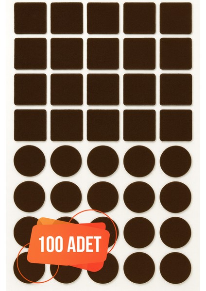 Yapışkanlı Sessiz Mobilya Masa Sandalye Parke Zemin Ayak Koruyucu Keçe Seti 20 mm (100'LÜ Paket)