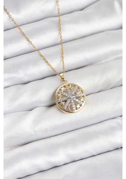 Erb 316L Çelik Zincir Gold Renk Zirkon Taşlı Kadın Kolye