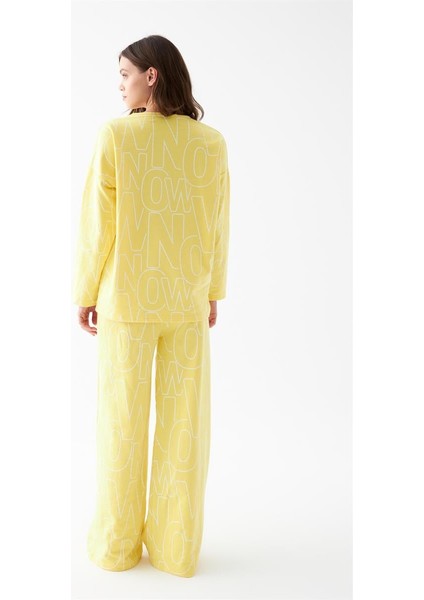 Modaserdem Akbeniz Kadın Oversize Sarı Desenli Pamuklu Kalın Pijama Takımı