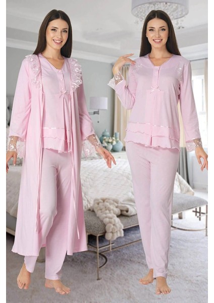 Effortt 2424 Uzun Dantel Sabahlıklı Lohusa Pijama