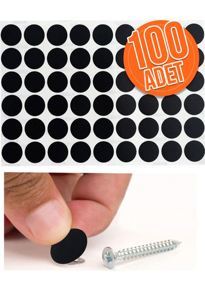 Yapışkanlı Yapıştırma Vida Tapası Tıpası Siyah Vida Kapatıcı Kapağı (100 Adet)