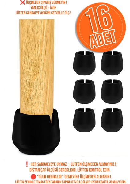16 Adet Siyah 21 mm Pvc Sandalye Profil Ayak Pabucu Sessiz Yumuşak Sandalye Zemin Koruyucu