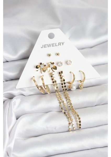 Erb Gold Renk Pirinç 6\&apos;lı Kadın Küpe Seti