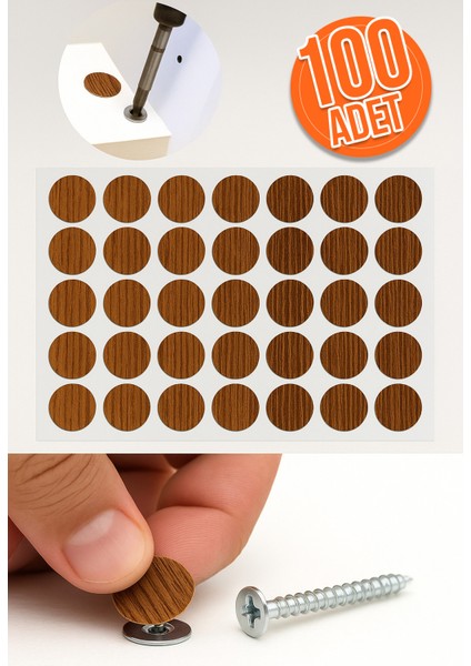 Yapışkanlı Yapıştırma Vida Tapası Tıpası Antik Çam Vida Kapatıcı Kapağı (100 Adet)