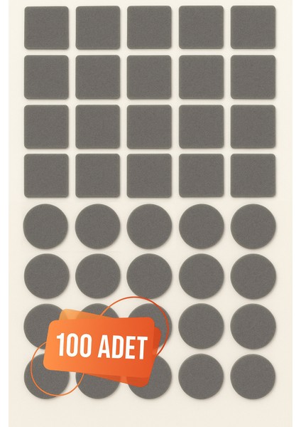 Yapışkanlı Sessiz Mobilya Masa Sandalye Parke Zemin Ayak Koruyucu Keçe Seti 20 mm (100'LÜ Paket)