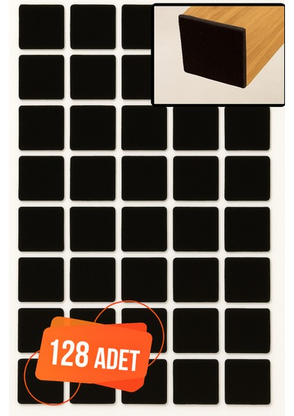 Yapışkanlı Mobilya Masa Sandalye Parke Zemin Ayak Koruyucu Kaydırmaz Keçesi 25 mm Siyah (128 Adet)