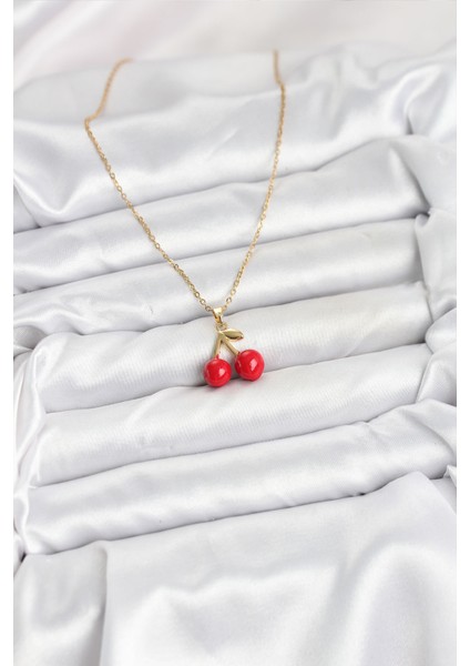 Erb 316L Çelik Zincir Gold Renk Kiraz Model Kadın Kolye fiyatları
