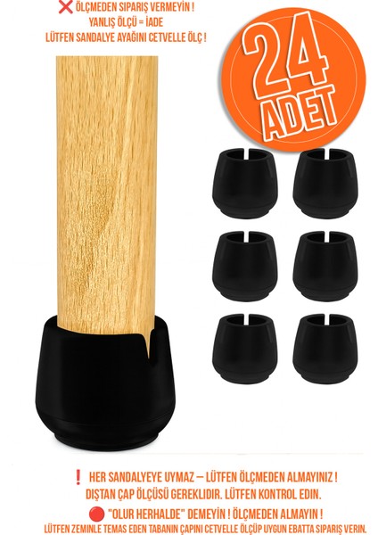 24 Ad 25 mm Siyah Silikon Masa Sandalye Pabuç Kaydırmaz Koltuk Zemin Koruyucu Çizdirmez Ayak Kılıfı