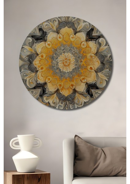Altın Çiçek Mandala Dekoratif Ahşap Mdf Ev/işyeri Duvar Tablo Yuvarlak Ev/işyeri Duvar Tablo