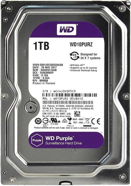 Purple 1tb 5400RPM 64MB Sata3 WD10PURZ 7/24 HDD fiyatları
