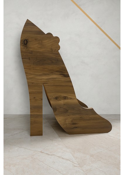 Topuklu Ayakkabı Görünümlü Ahşap Ayakkabılık & Raf