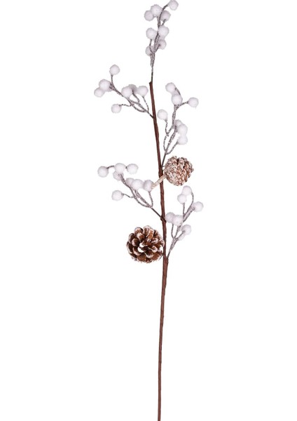 Yılbaşı Çiçeği Pike Kar Efektli Berry Kozalaklı Beyaz 70 Cm.