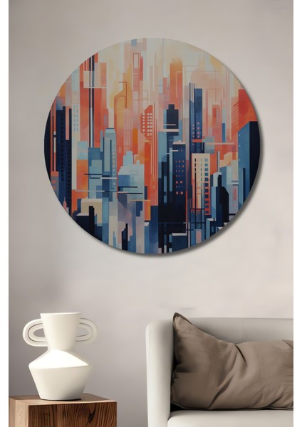 Modern Şehir Manzarası Dekoratif Ahşap Mdf Ev/işyeri Duvar Tablo Yuvarlak Ev/işyeri Duvar Tablo