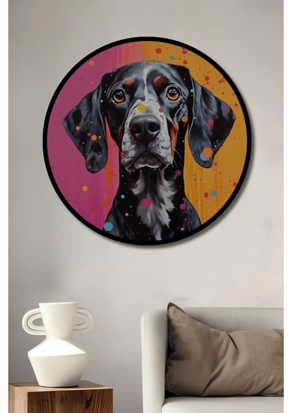 Çerçeve Görünümlü Renkli Köpek Dekoratif Ahşap Mdf Işyeri Duvar Tablo Yuvarlak Işyeri Duvar Tablo