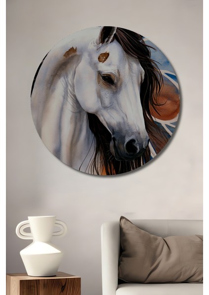 At Figürlü Dekoratif Ahşap Mdf Ev/işyeri Duvar Tablo Yuvarlak Ev/işyeri Duvar Tablo